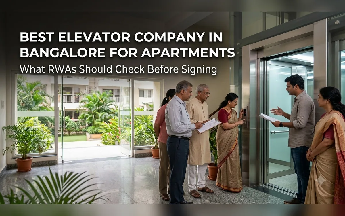 Residents and a technician reviewing a lift checklist