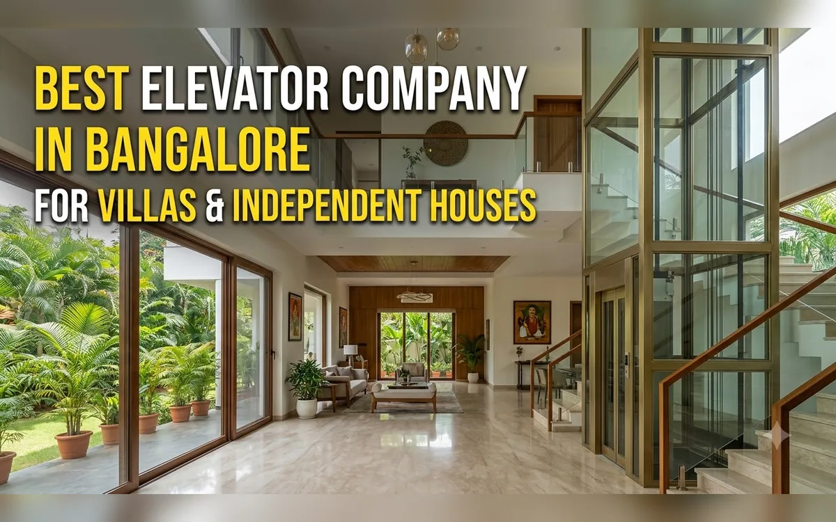 Glass home lift in a villa