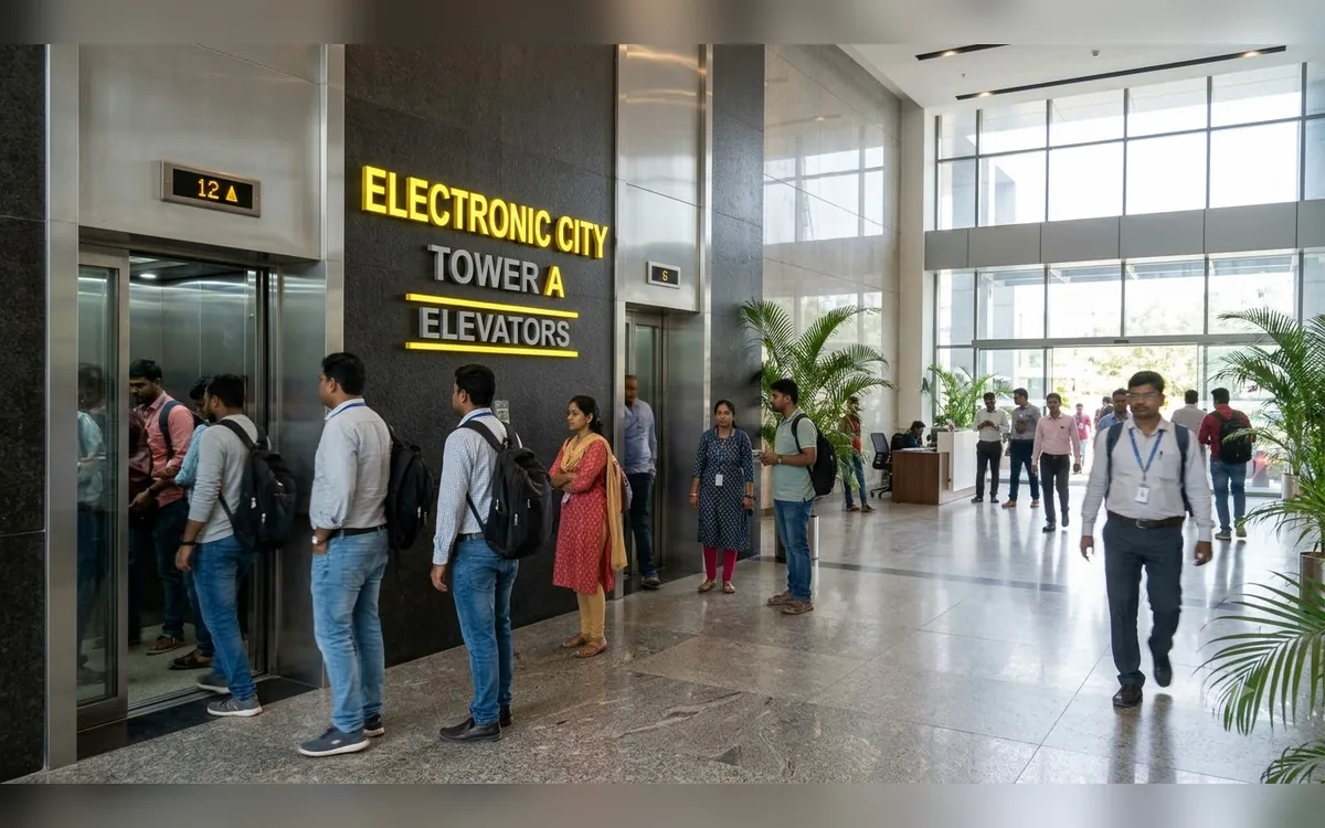 Elevator at an Electronic City IT campus entrance on Hosur Road in South Bangalore