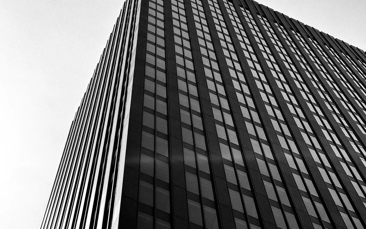 Black and white skyscraper edge in dramatic perspective