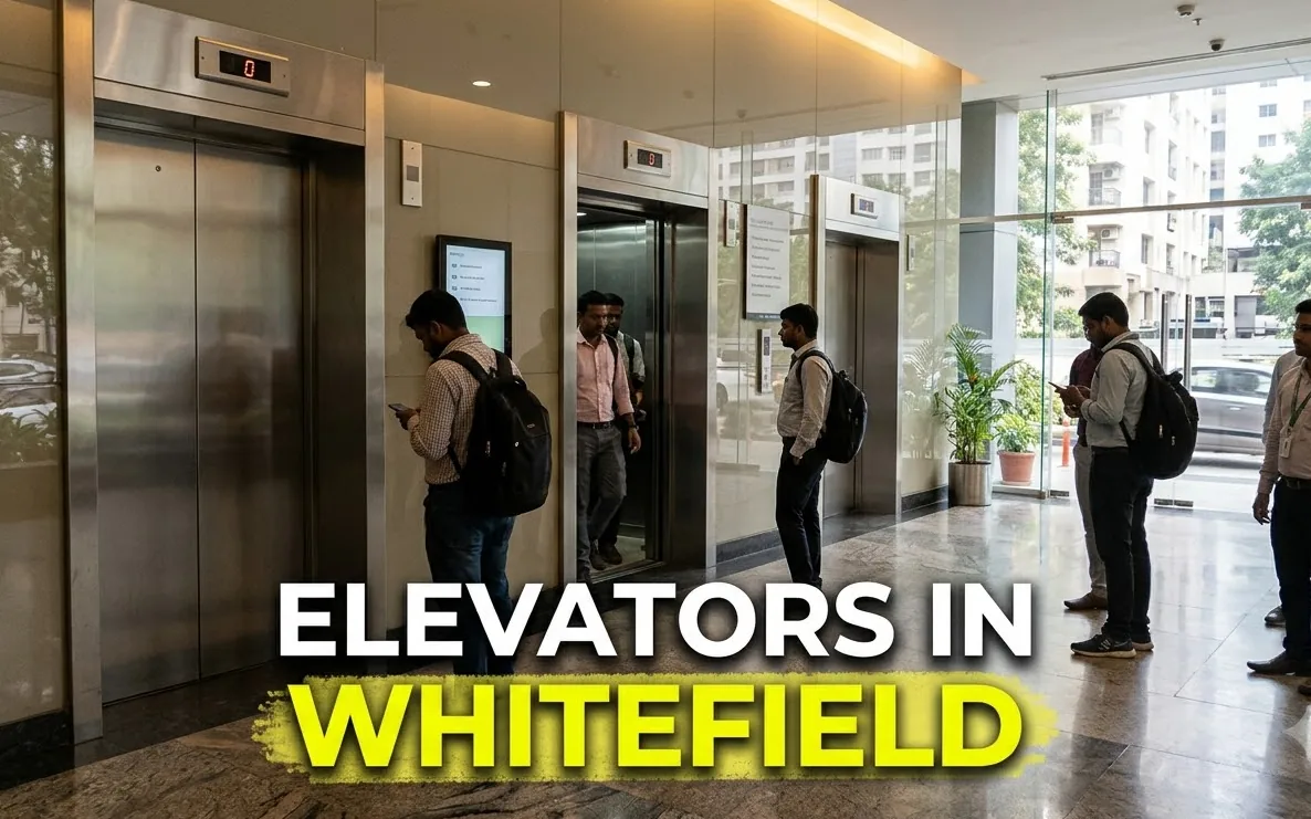 Elevator in a modern Whitefield apartment and tech park area of East Bangalore
