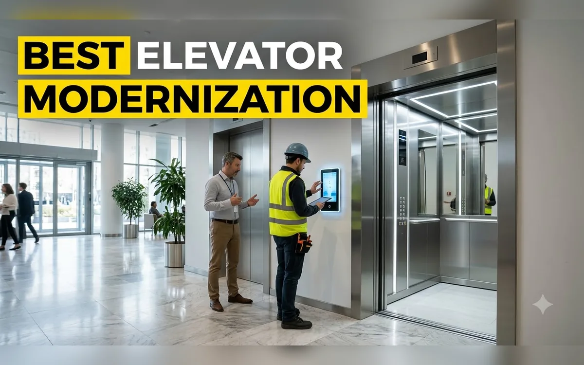 Modernized elevator with new control panel and doors being tested in a Bangalore building