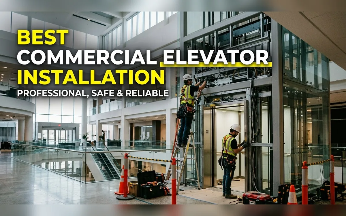 Commercial passenger elevators installed in a modern Bangalore office building lobby